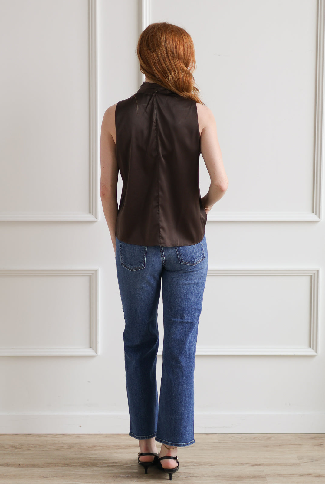 Mock Neck Tie Tank - Truffle