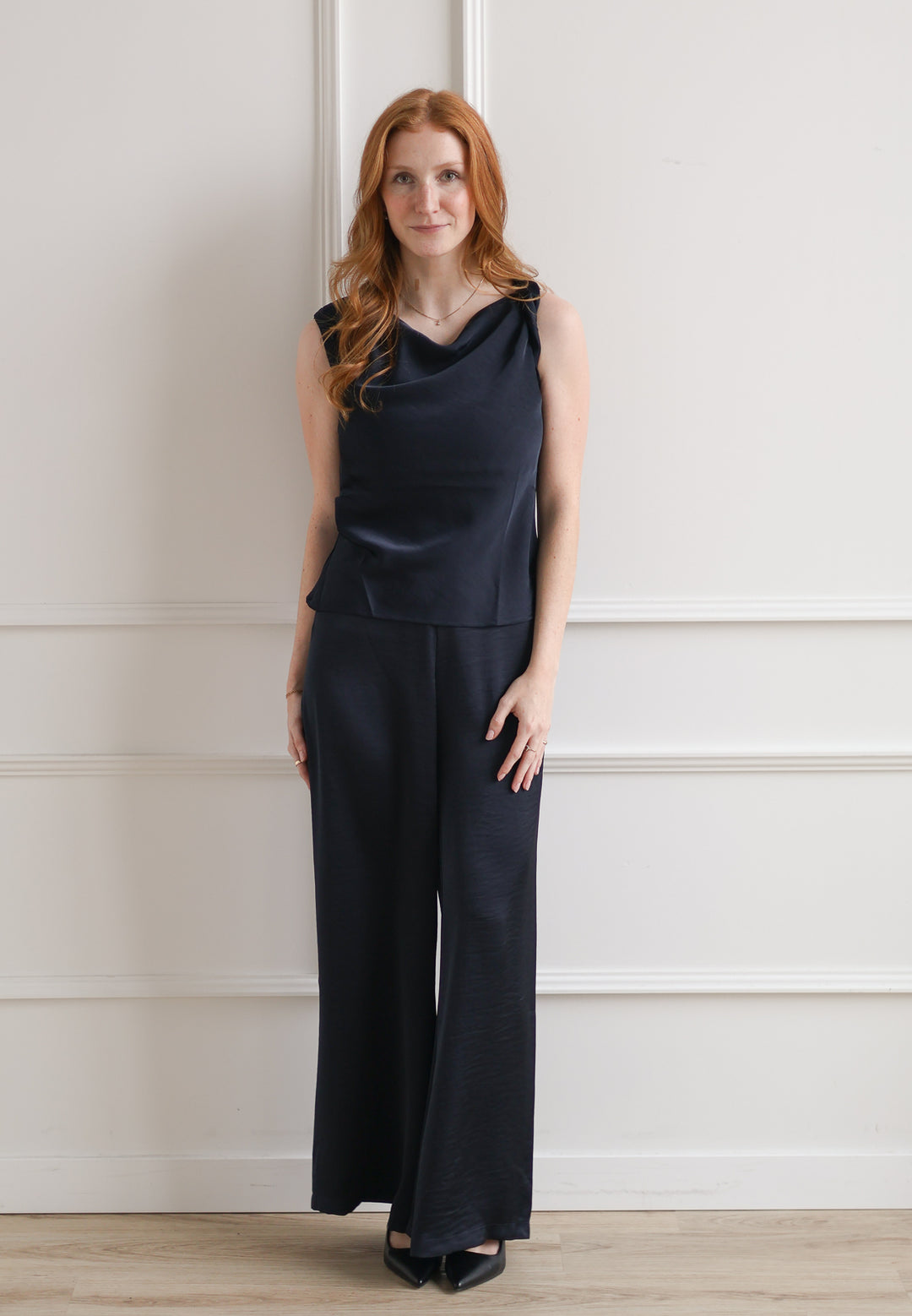 Satin Wide Leg Trouser - Indigo