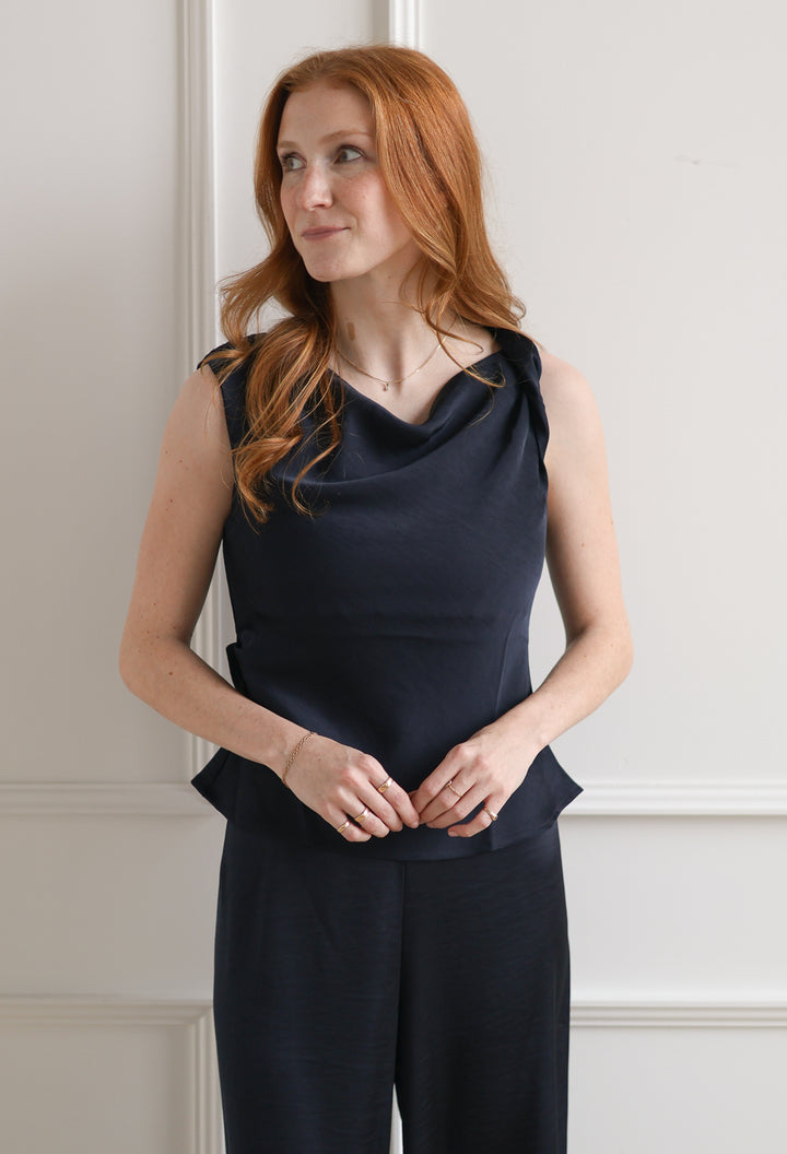 Draped Tank Blouse - Indigo