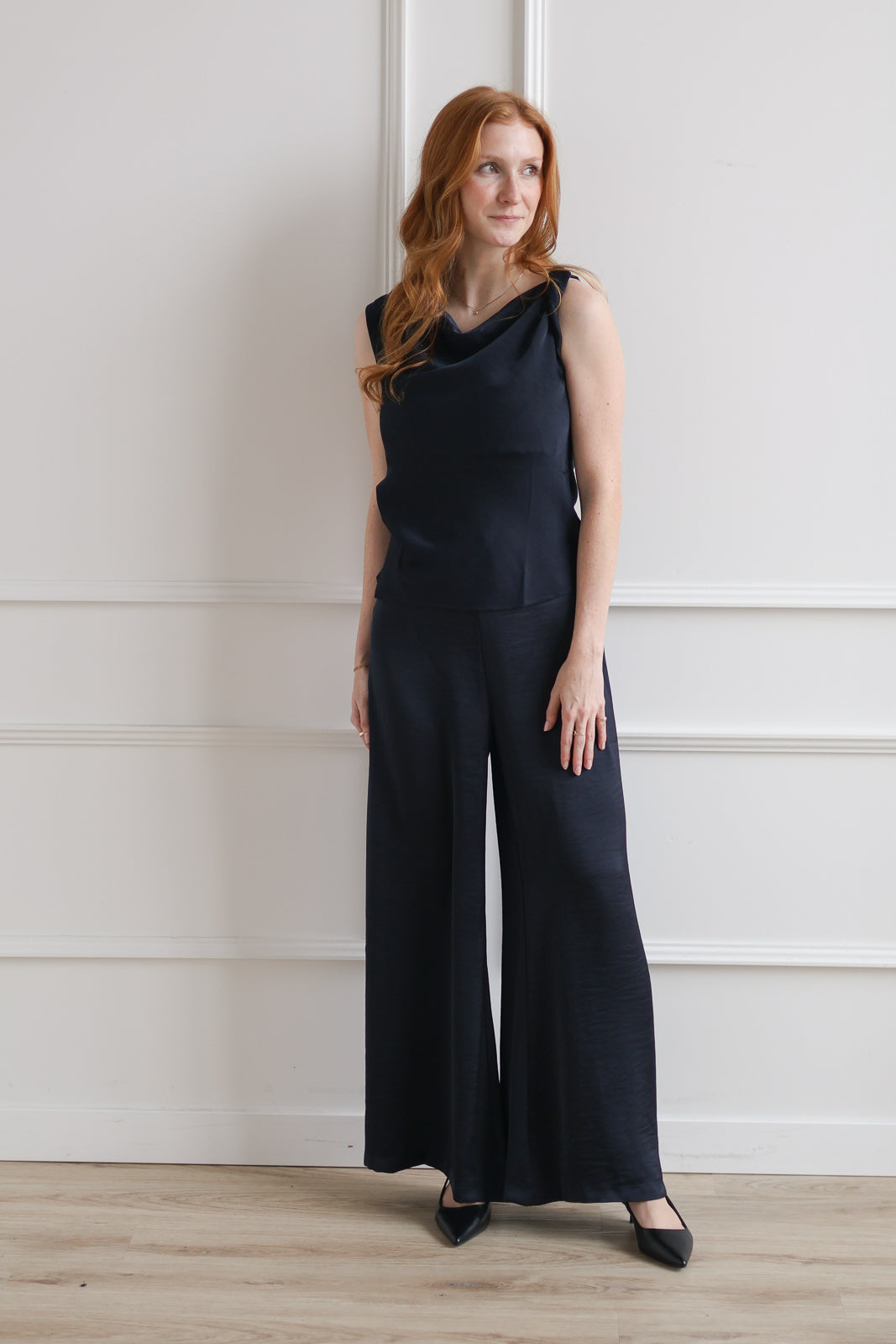Satin Wide Leg Trouser - Indigo