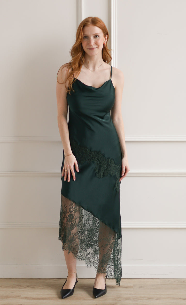 Pine Asymmetrical Slip Dress