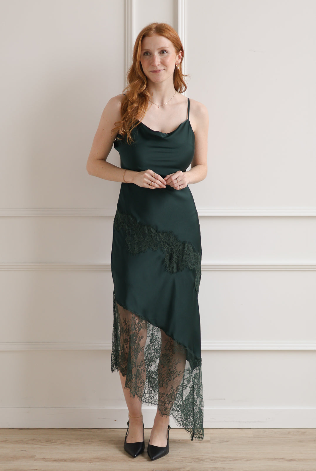 Pine Asymmetrical Slip Dress
