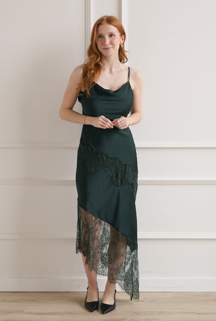 Pine Asymmetrical Slip Dress