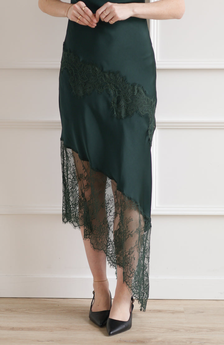 Pine Asymmetrical Slip Dress