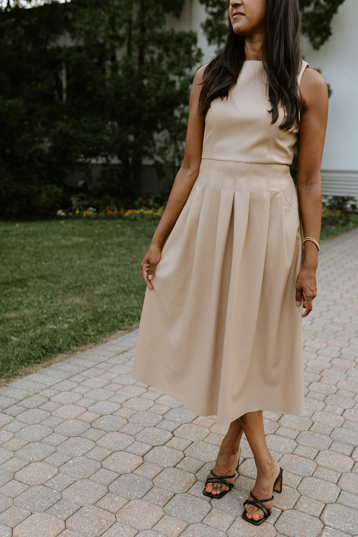 Khaki Leather Midi Dress
