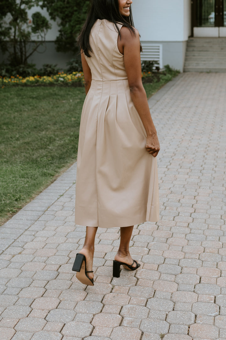 Khaki Leather Midi Dress