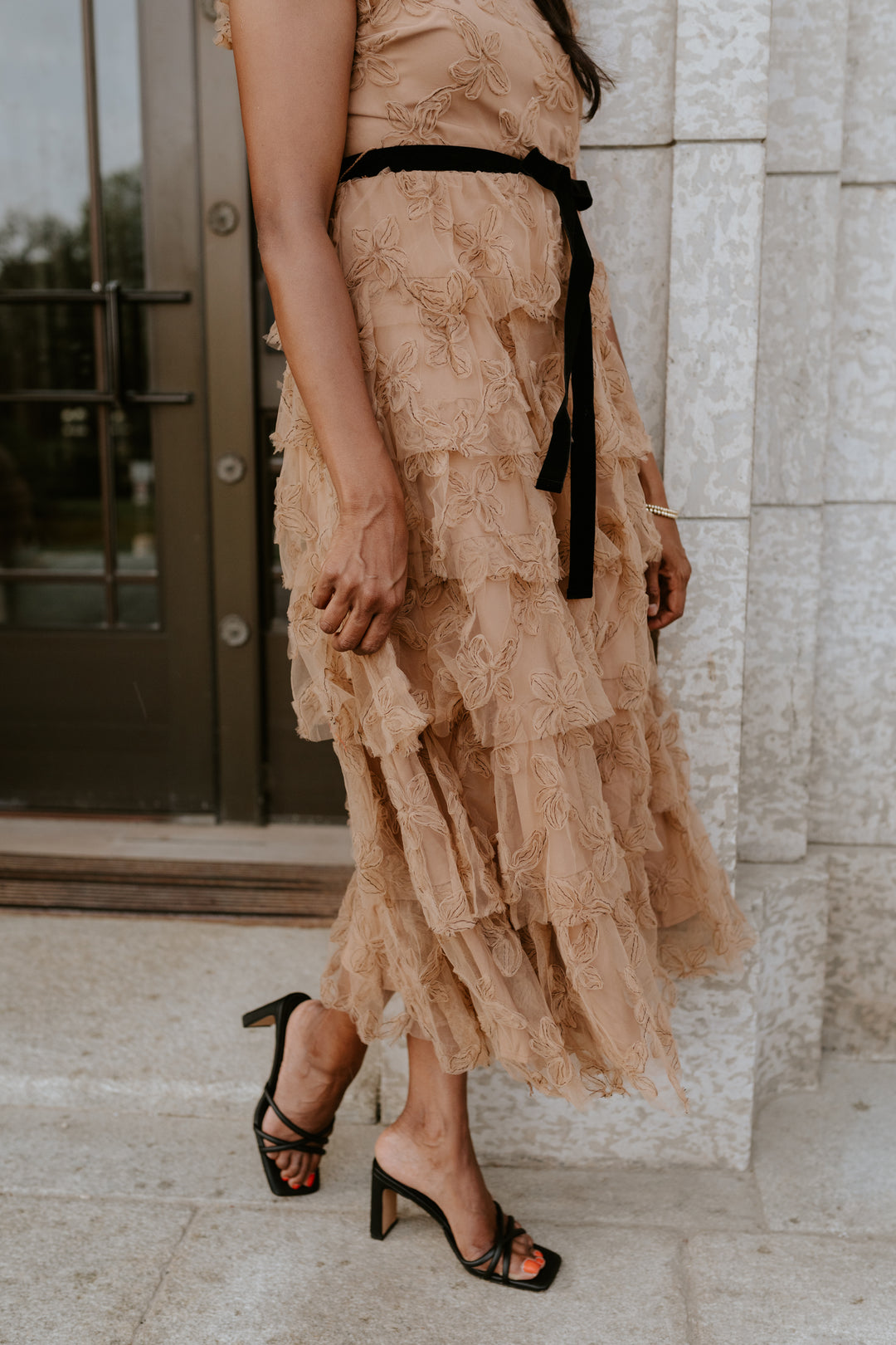 Caramel Tulle Midi Dress