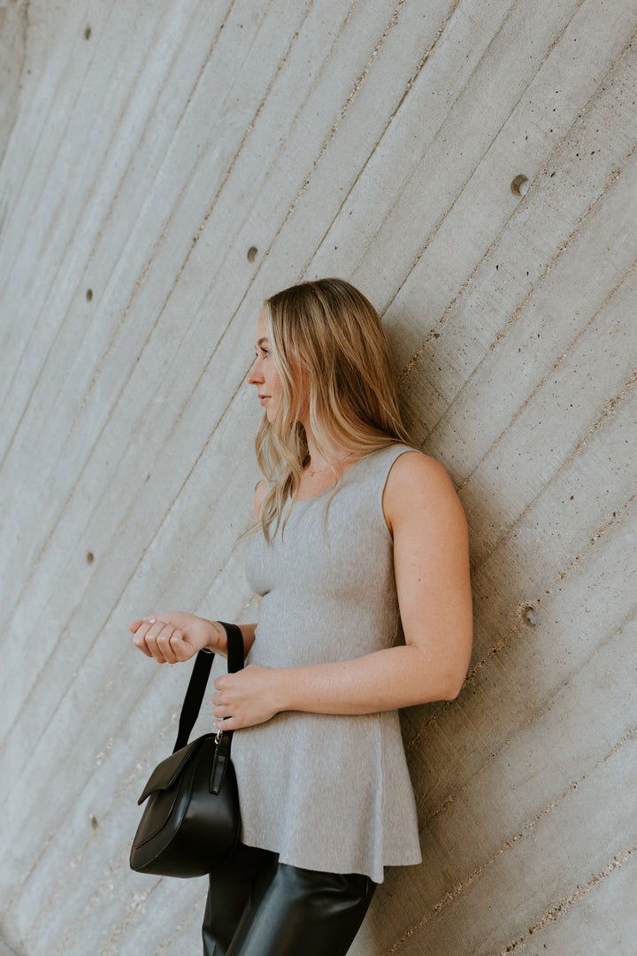 Knit Peplum Top - Grey