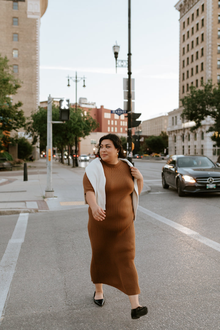 VARLEY | Maeve Rib Knit Dress - Caramel Pecan