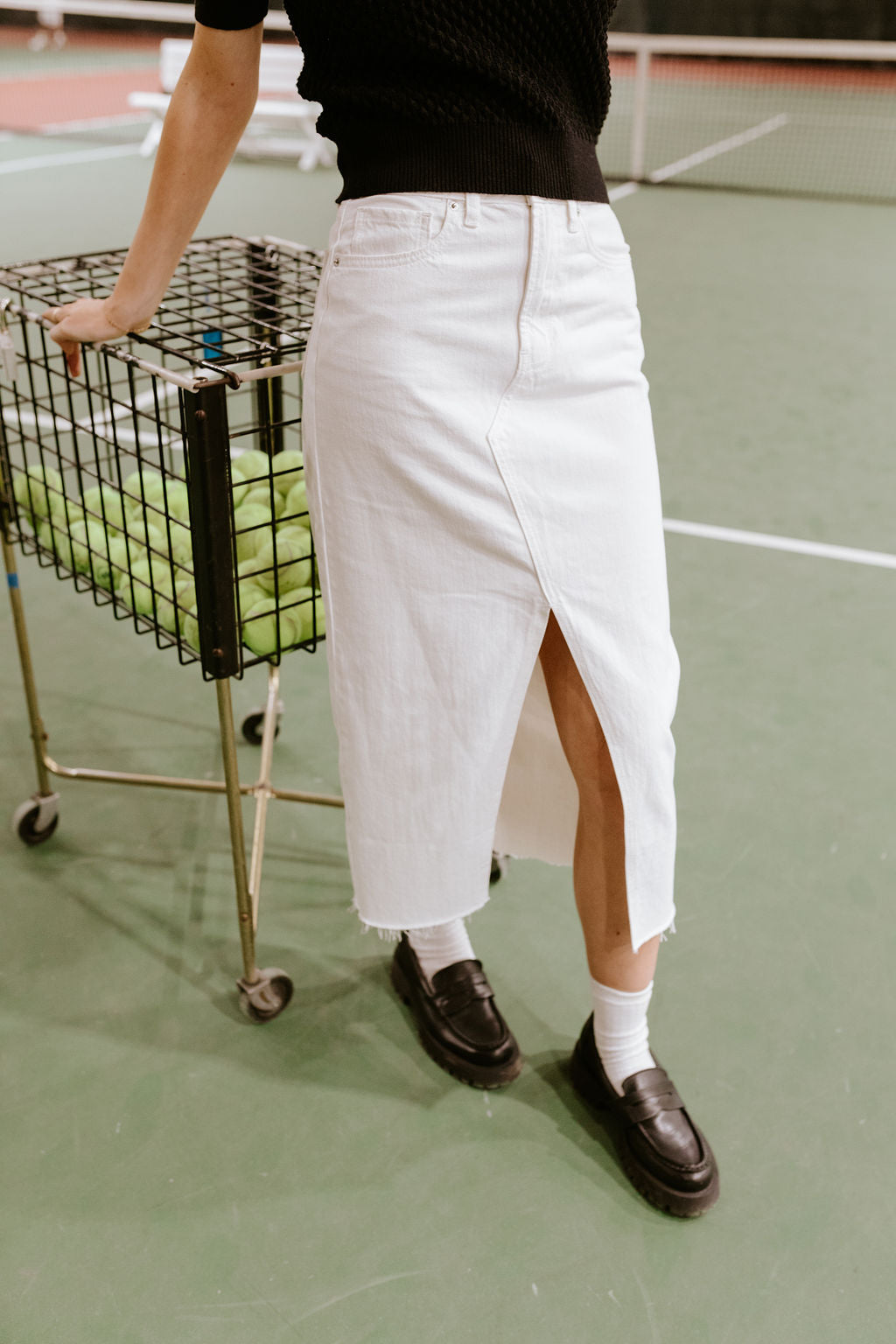 Just Black Denim | White Denim Midi Skirt