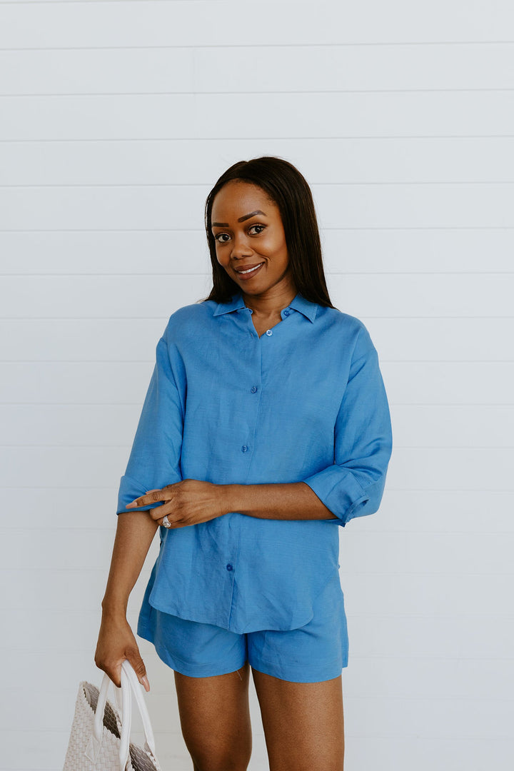 MAD Collection | Sail Away Linen Button Down - Azure