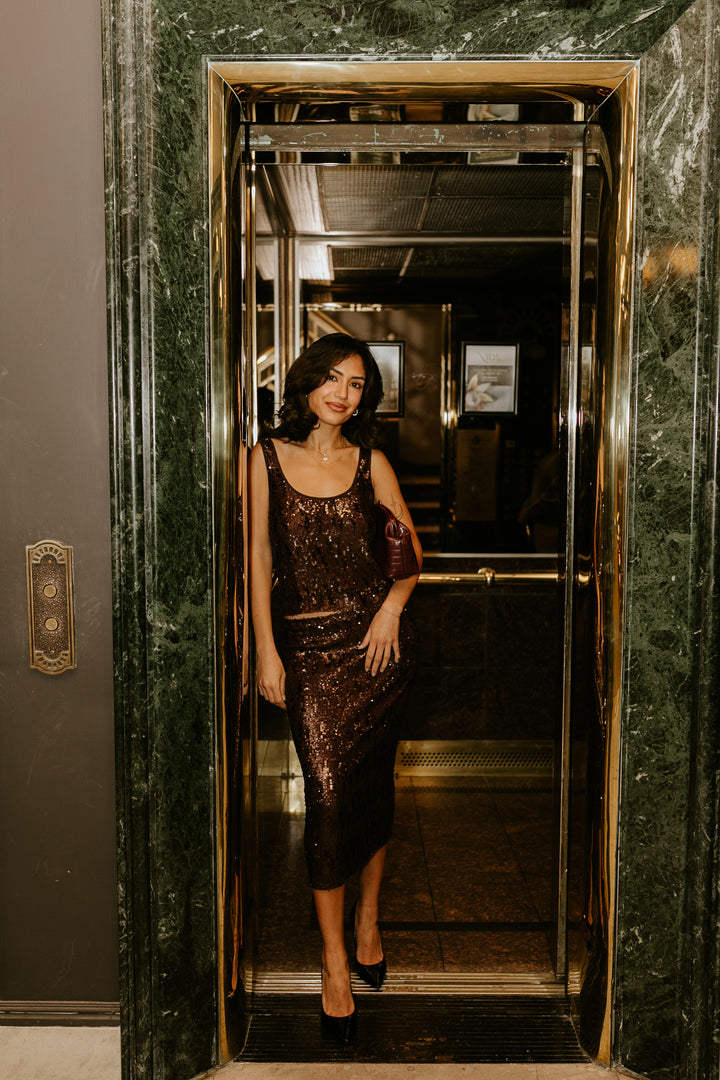 Mocha Sequin Skirt
