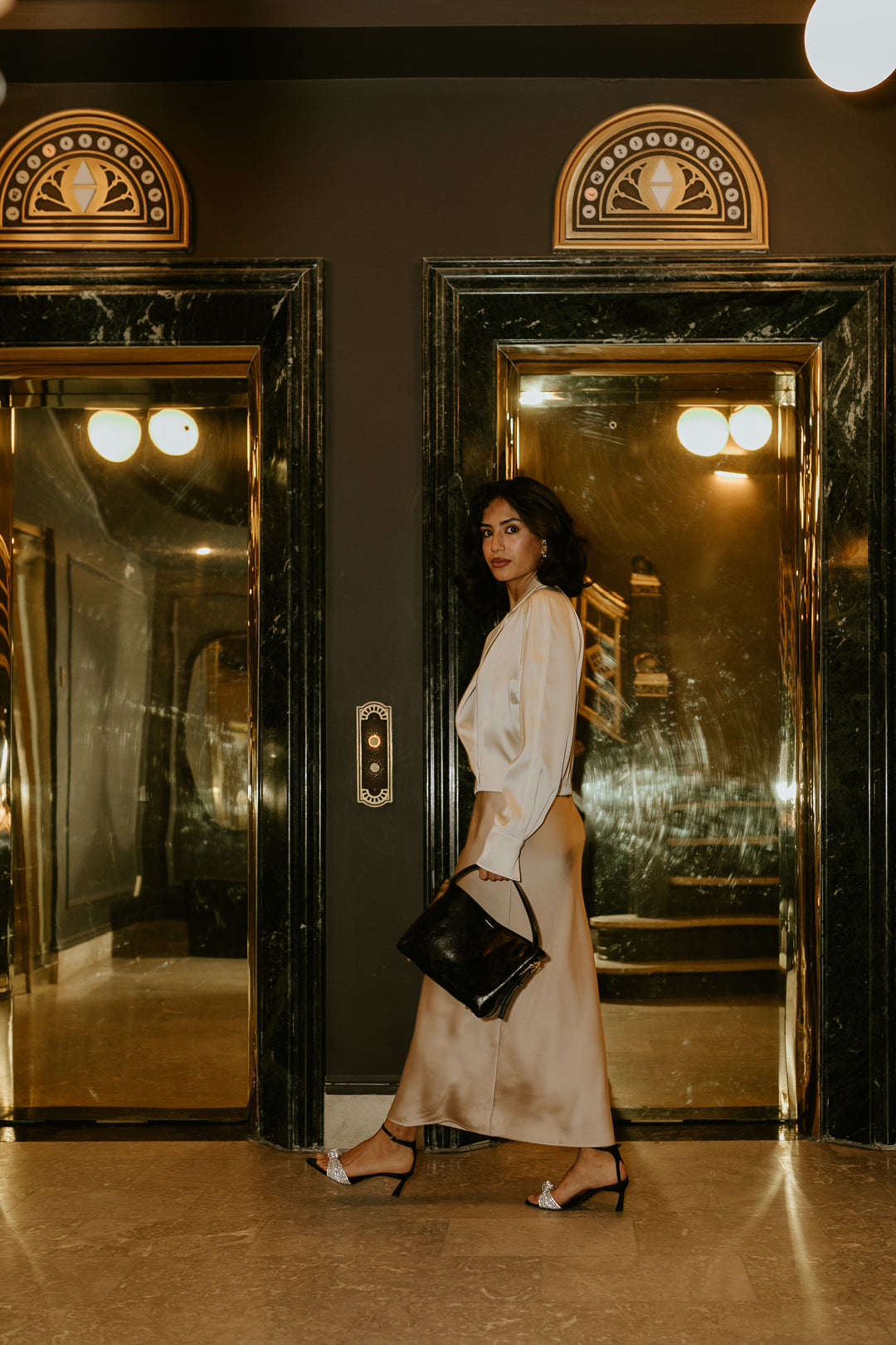 Champagne Satin Slip Skirt