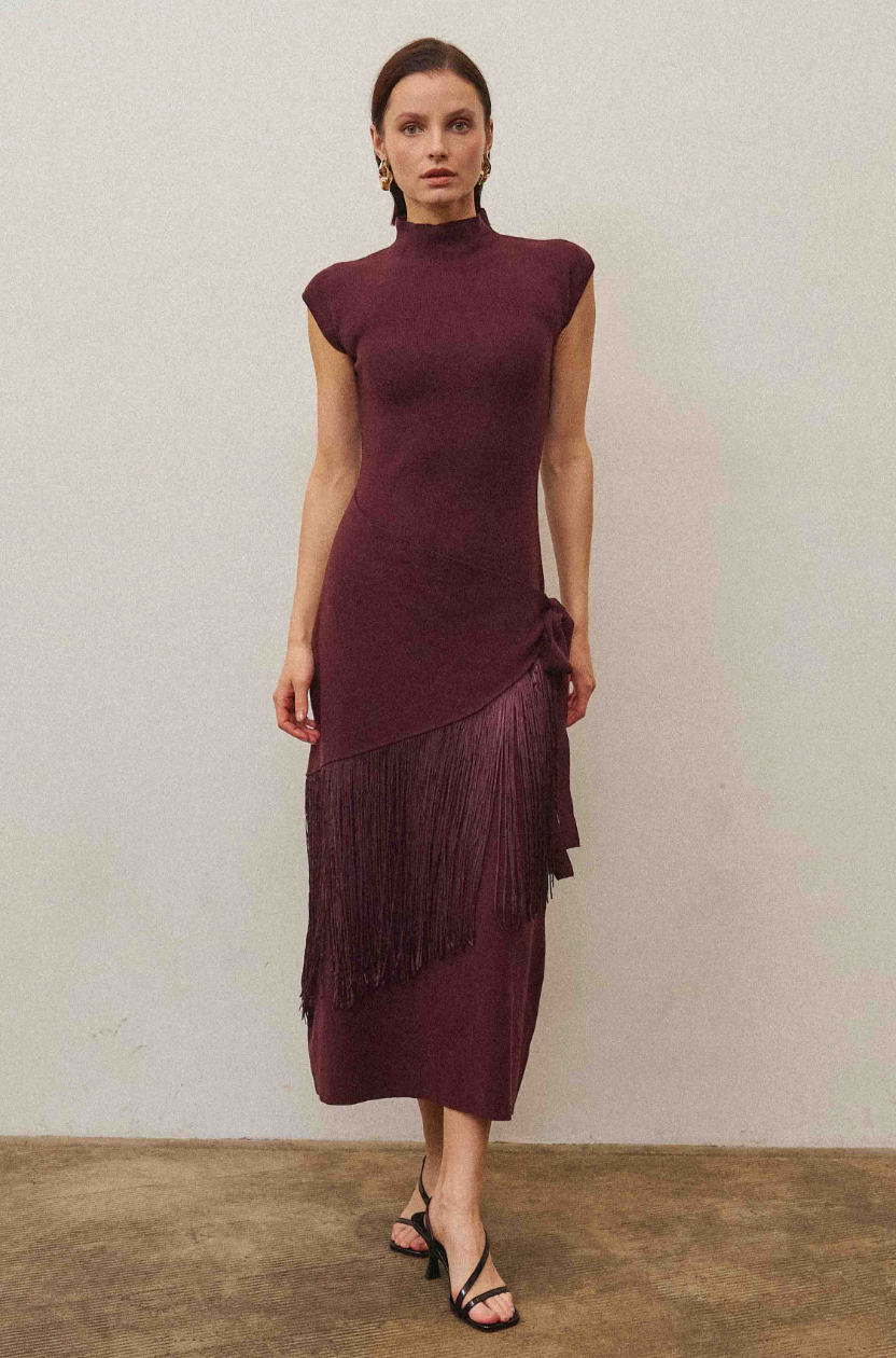 Wine Fringe Wrap Midi