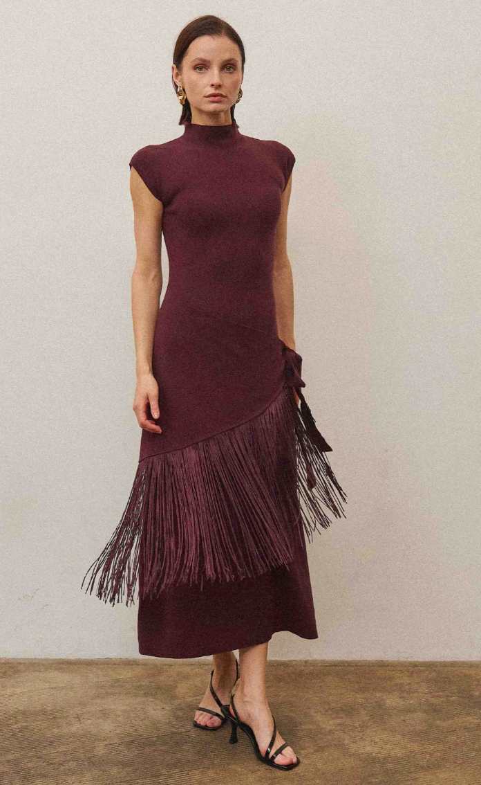 Wine Fringe Wrap Midi