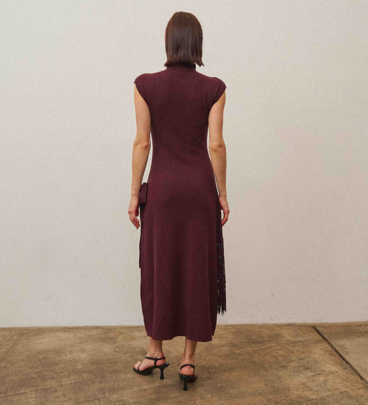 Wine Fringe Wrap Midi