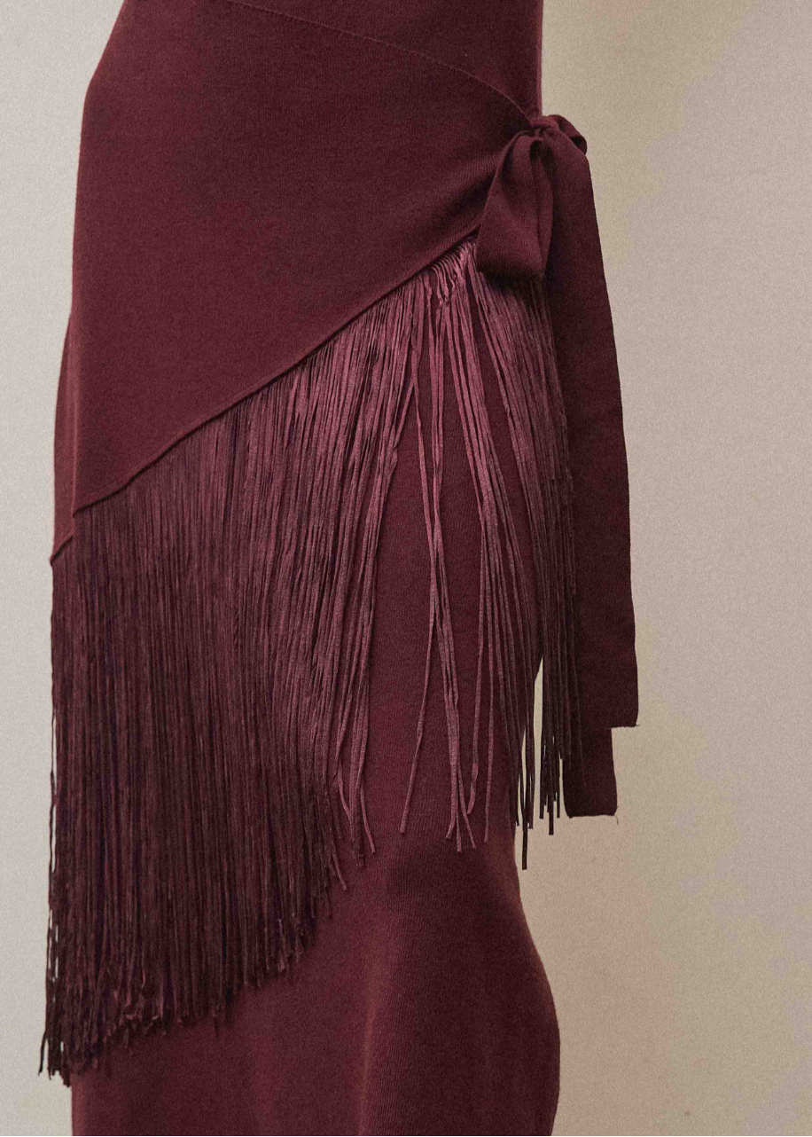 Wine Fringe Wrap Midi