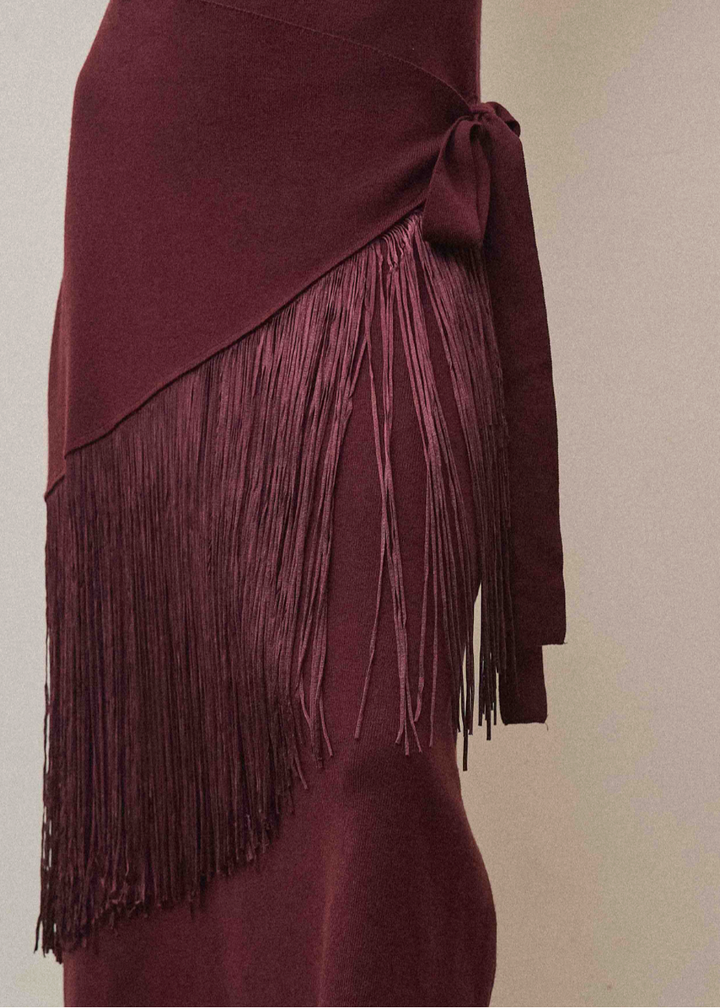 Wine Fringe Wrap Midi