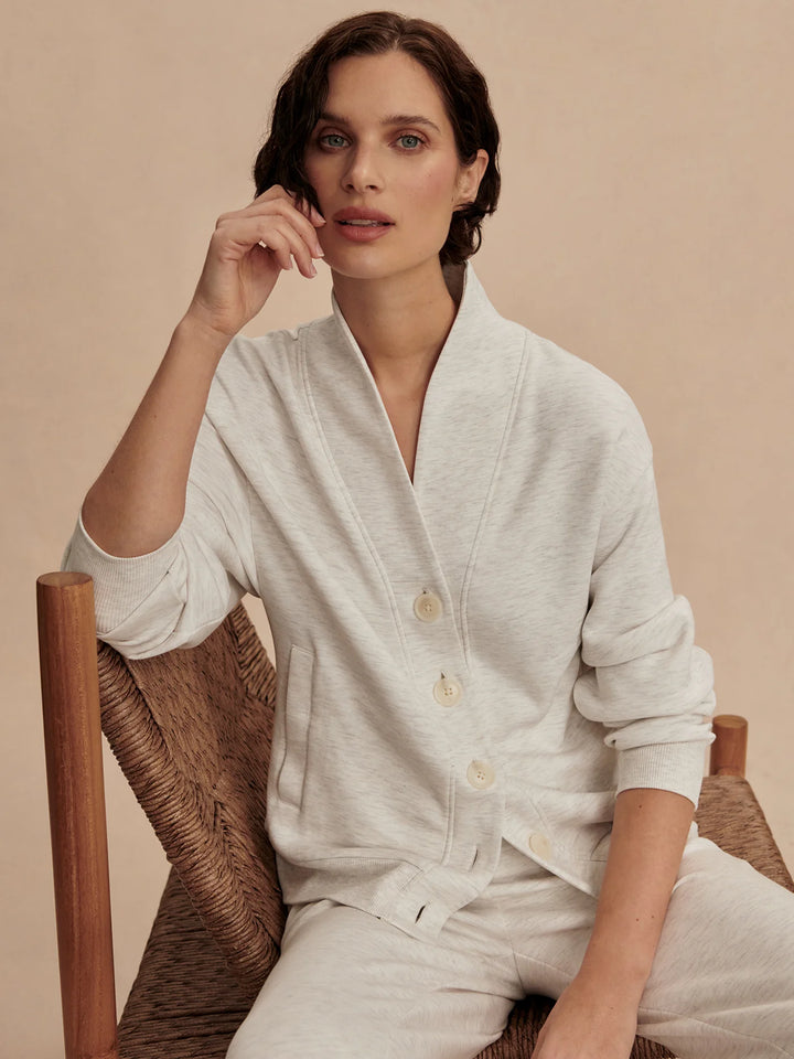 Varley | Celeste Button Through Sweat - Ivory Marl