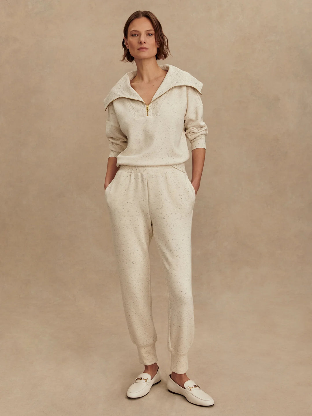 Varley | Slim Cuff Pant 25" - Ivory Marl Fleck