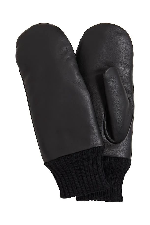 ICHI | Nilla Leather Mittens - Black