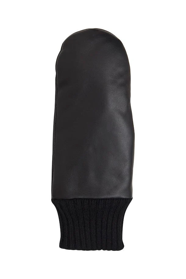 ICHI | Nilla Leather Mittens - Black
