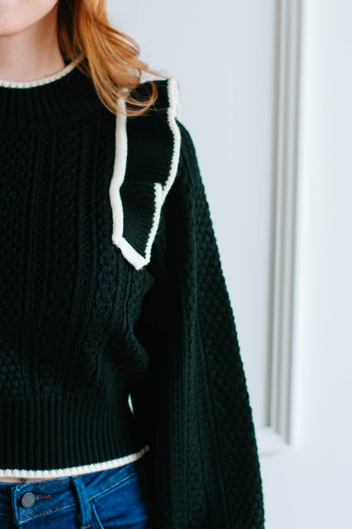 Black Ruffled Trim Sweater