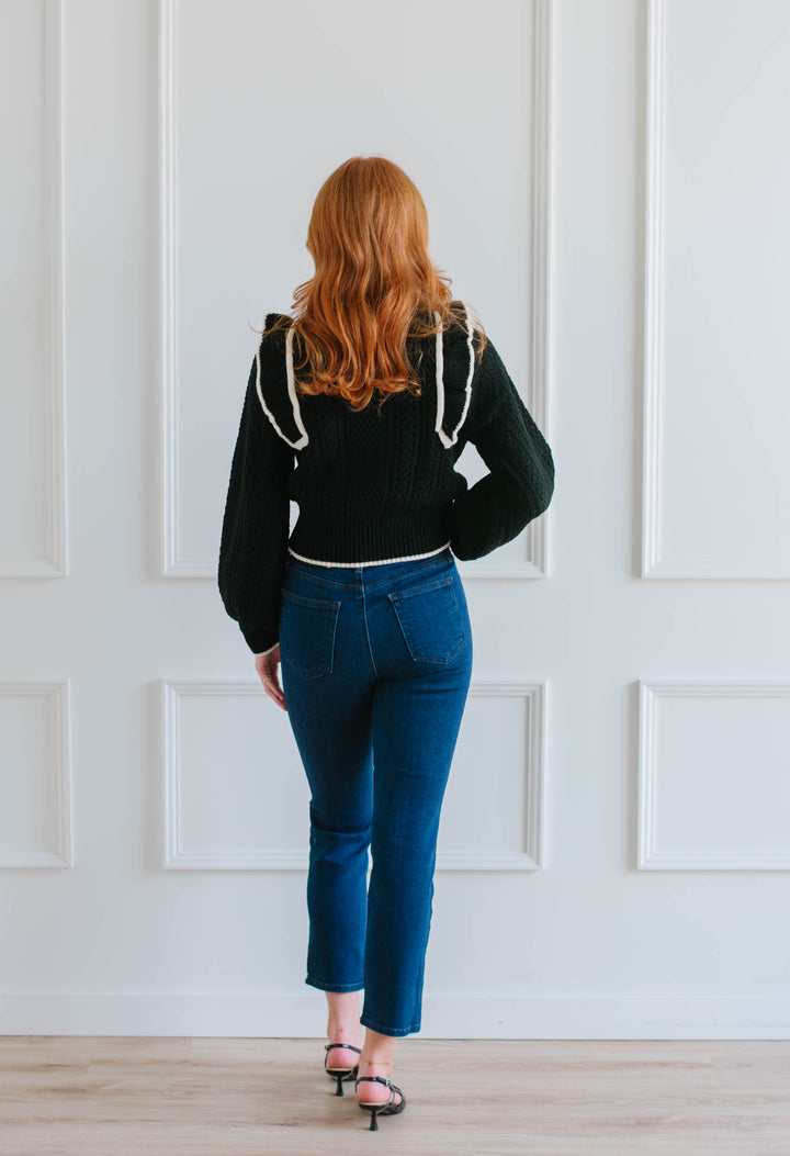 Black Ruffled Trim Sweater