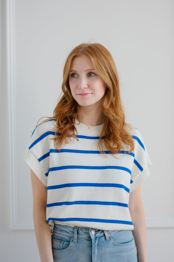 Cobalt Striped Boxy Knit Tank