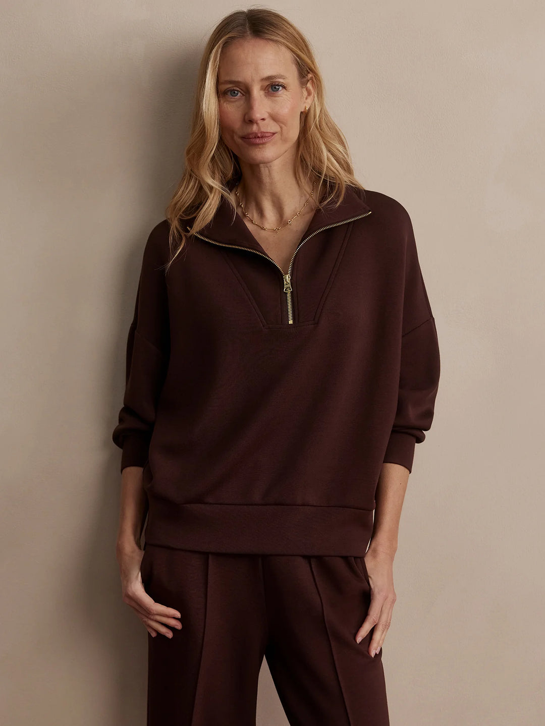 VARLEY | Hawley Half Zip Sweat - Coffee Bean