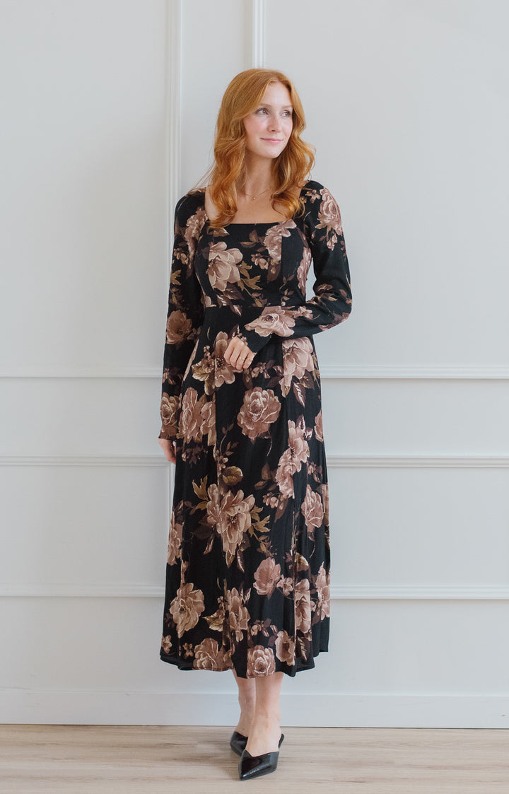 Mauve Roses Midi Dress