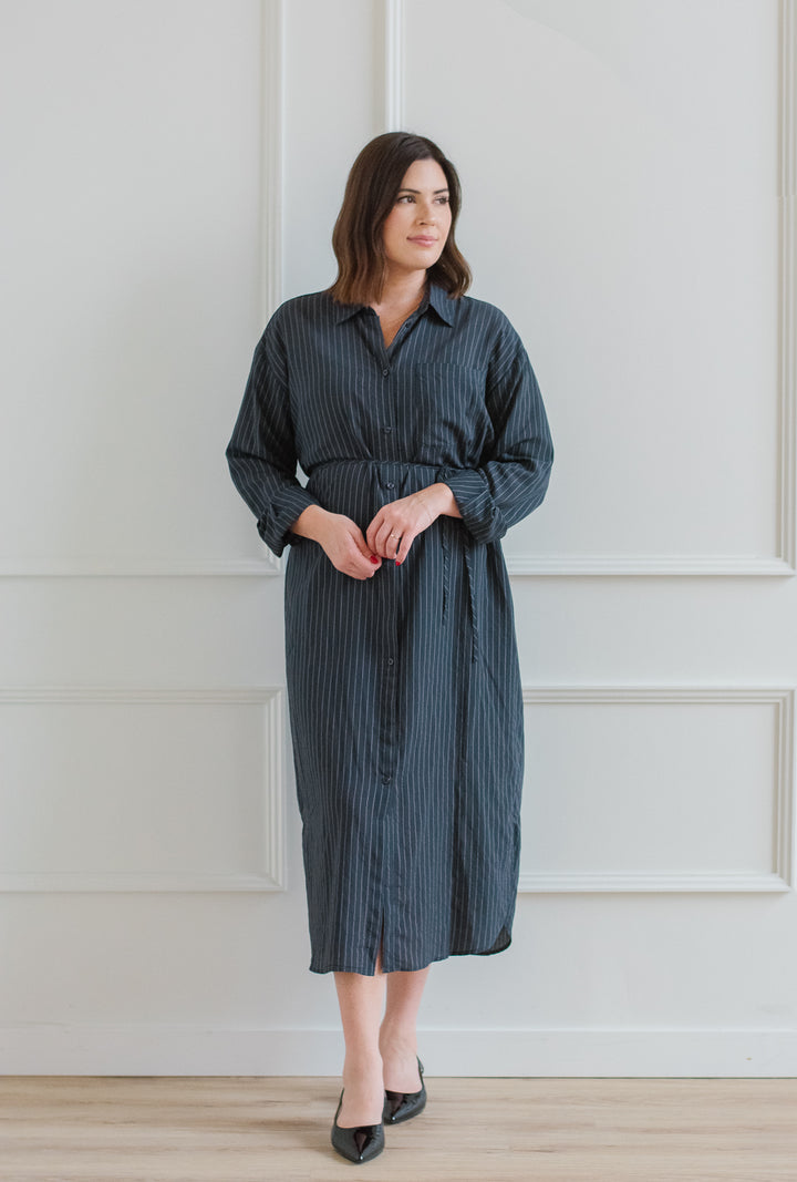 The Jill Navy Stripe Shirt Dress