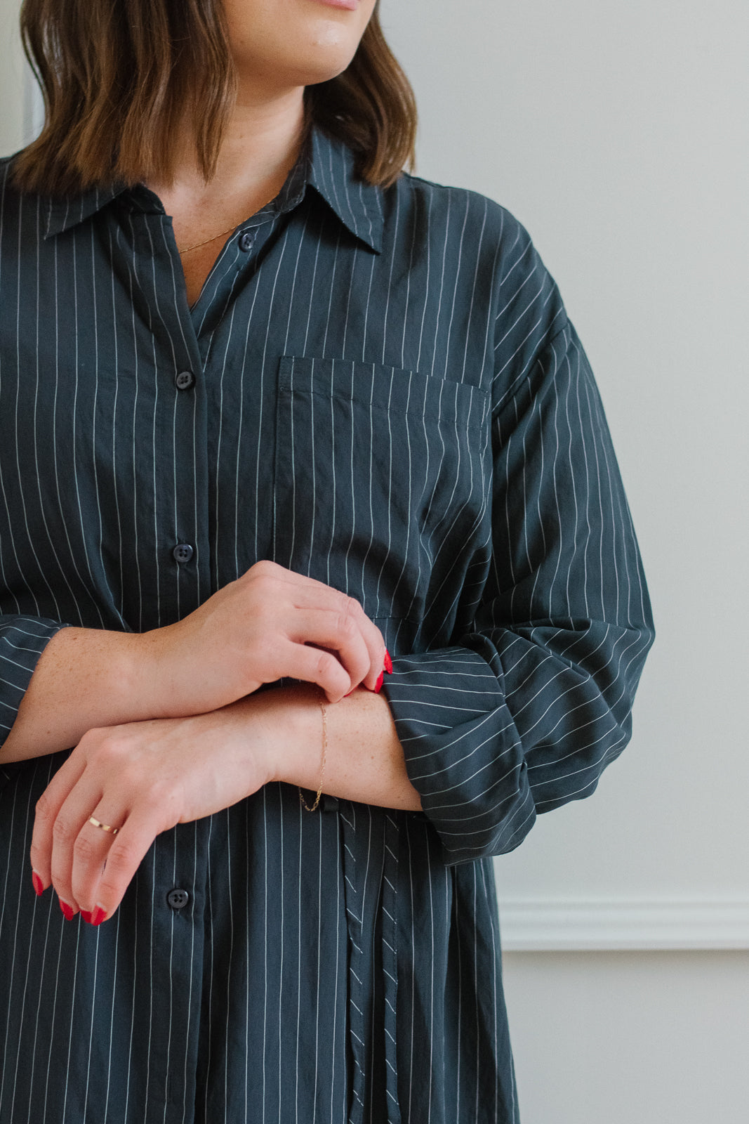 The Jill Navy Stripe Shirt Dress