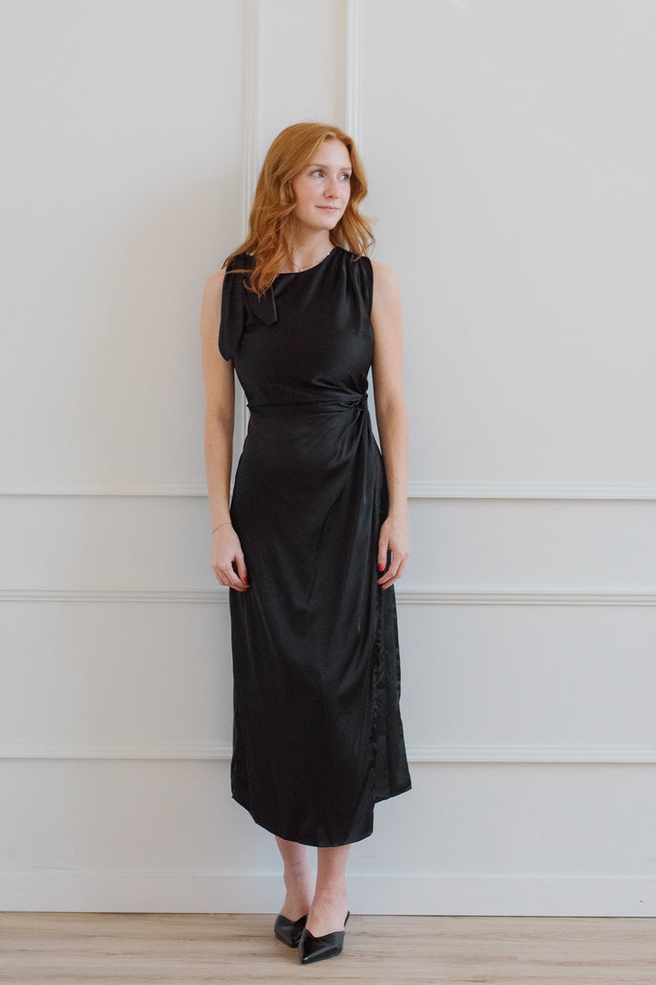 Black Satin Twist Midi