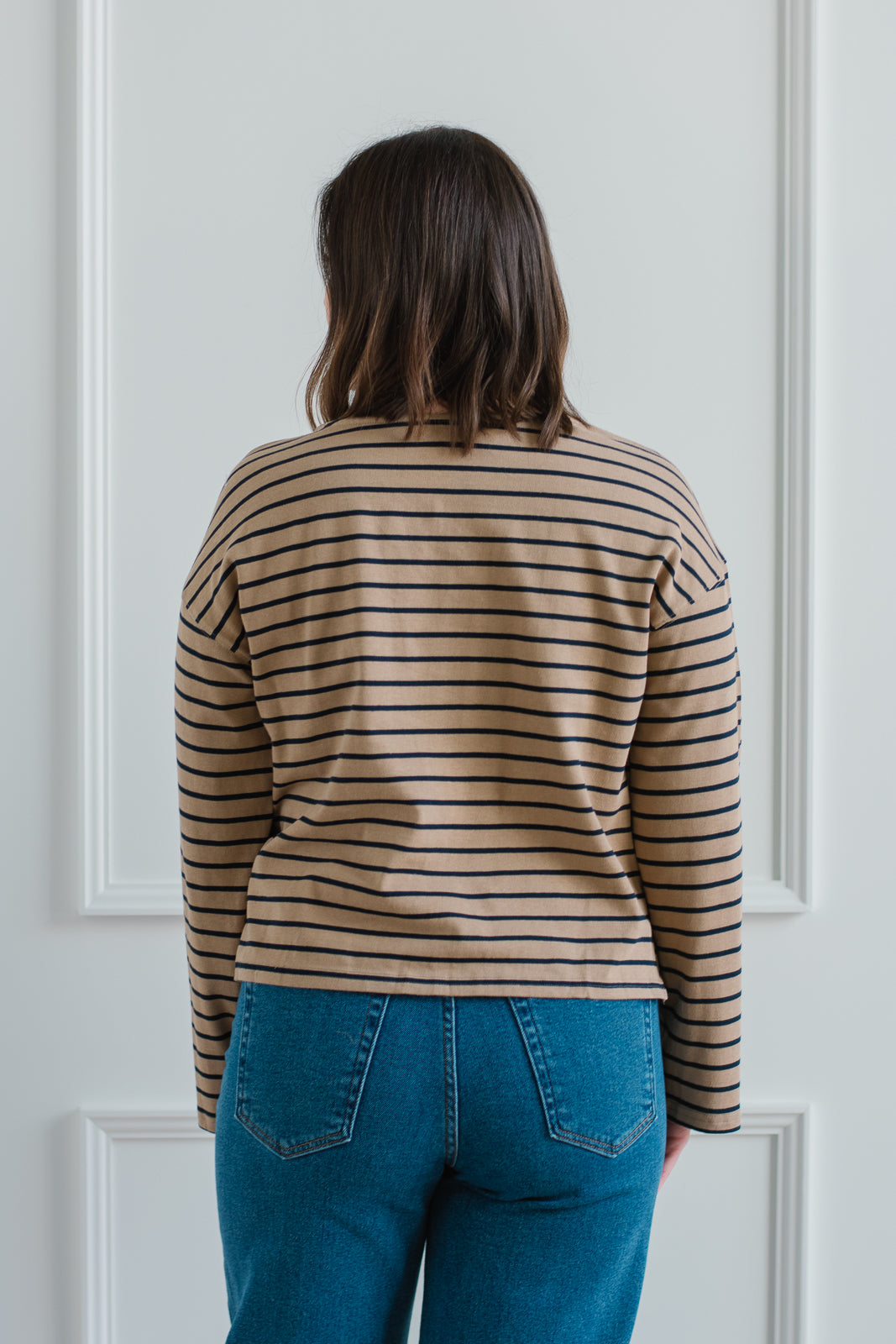 Elevated Striped Long Sleeve - Taupe/Navy