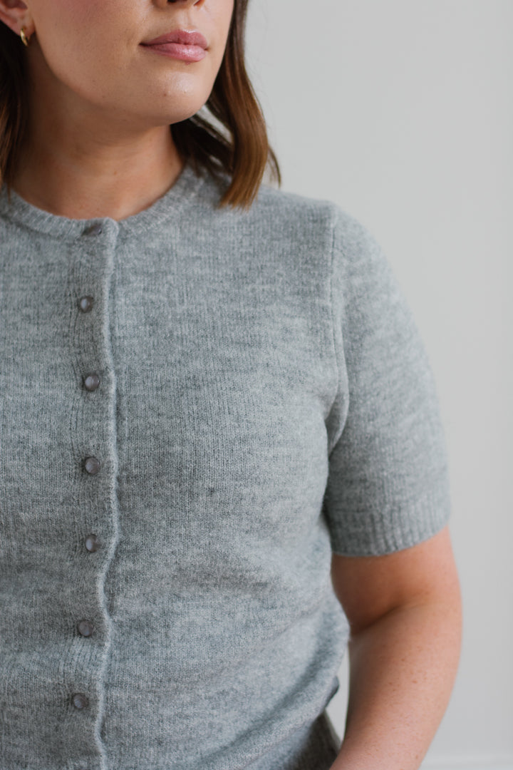 Short Sleeve Button Cardigan - Grey