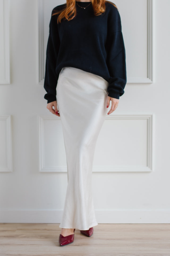 Valerie Ivory Satin Maxi Skirt