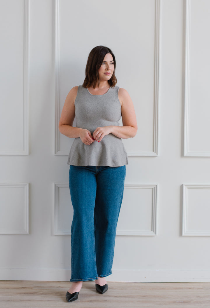 Knit Peplum Top - Grey