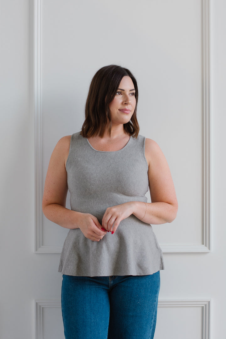 Knit Peplum Top - Grey