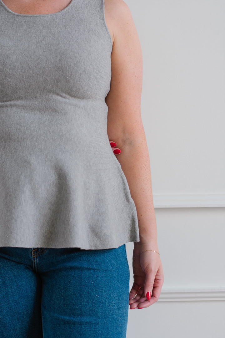 Knit Peplum Top - Grey