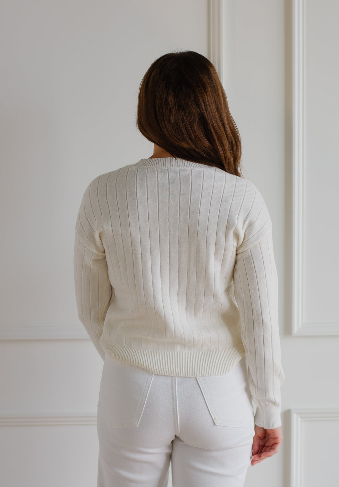 Ivory Ribbed Knit Sweater