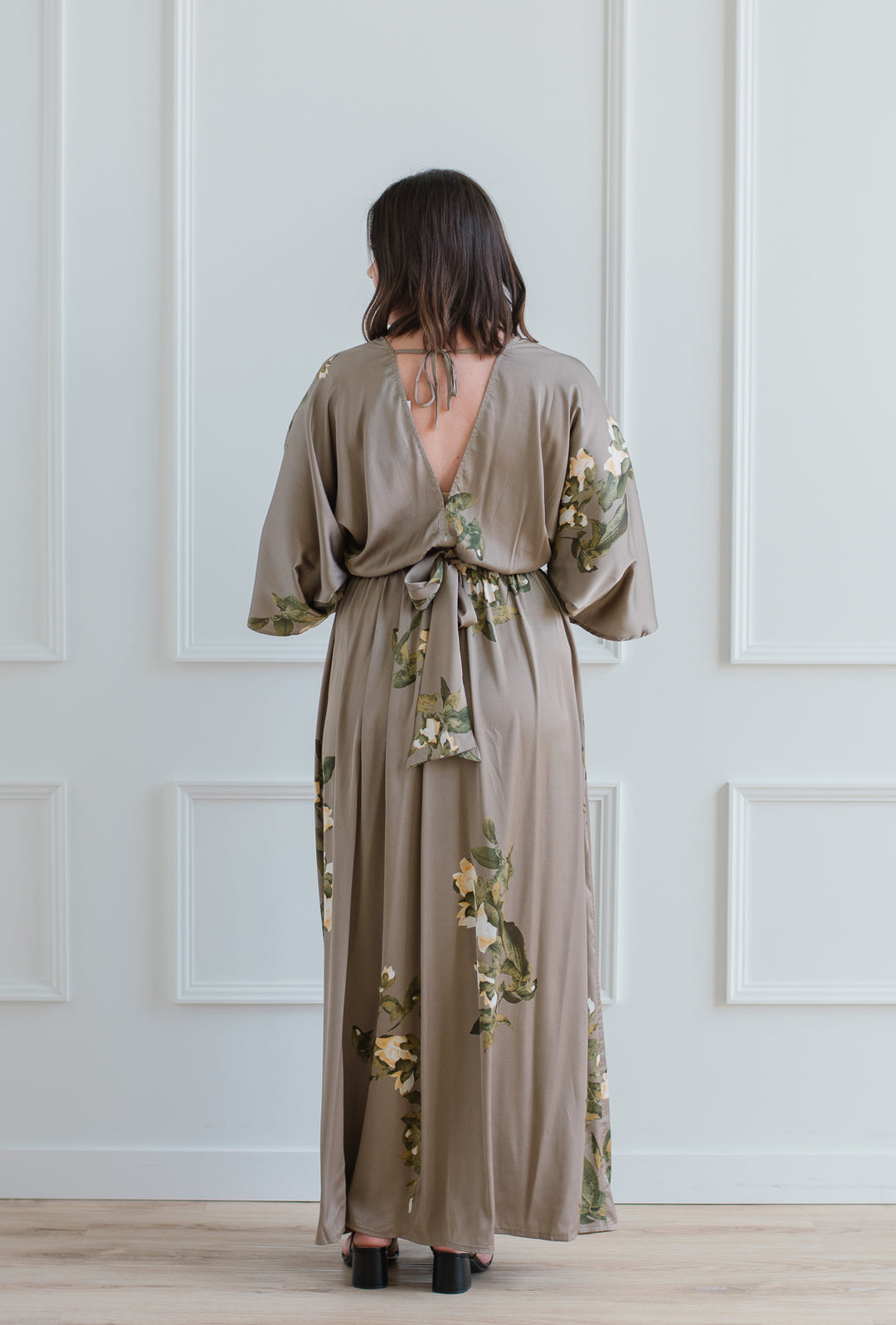 Taupe Satin Floral Maxi