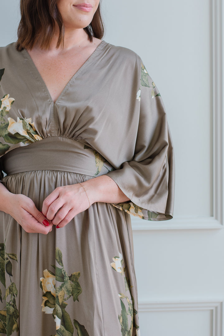 Taupe Satin Floral Maxi