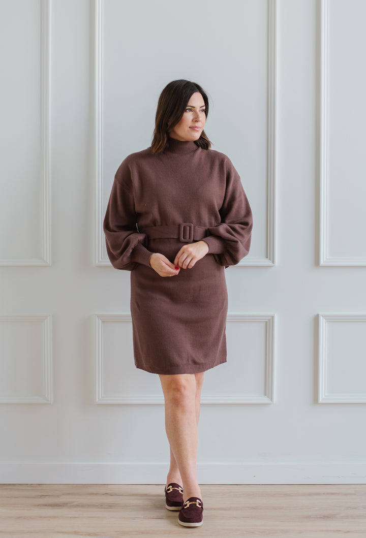 Mocha Belted Sweater Dress