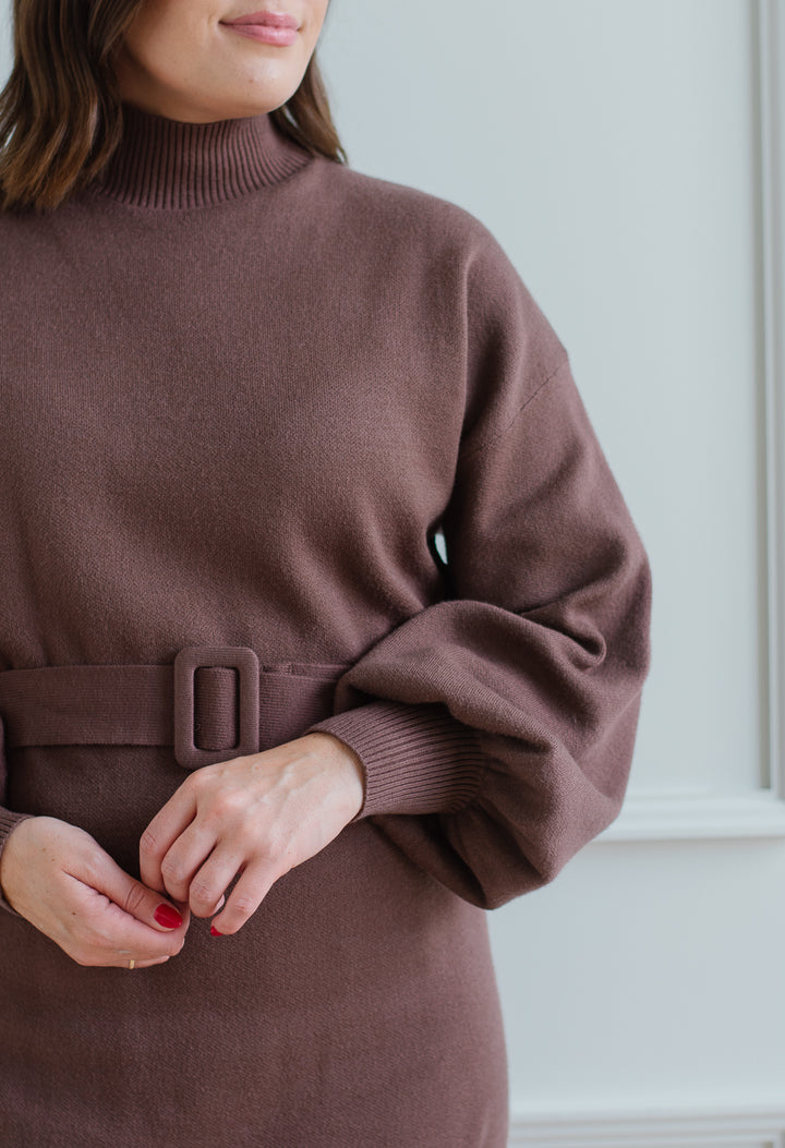 Mocha Belted Sweater Dress