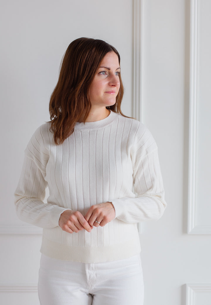 Ivory Ribbed Knit Sweater