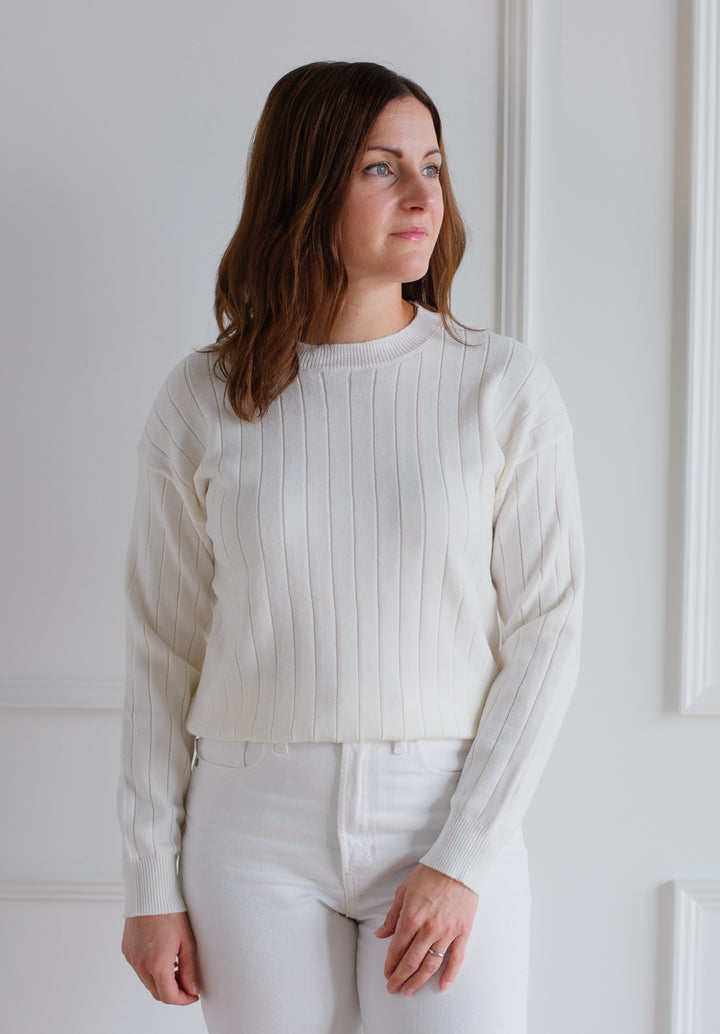 Ivory Ribbed Knit Sweater