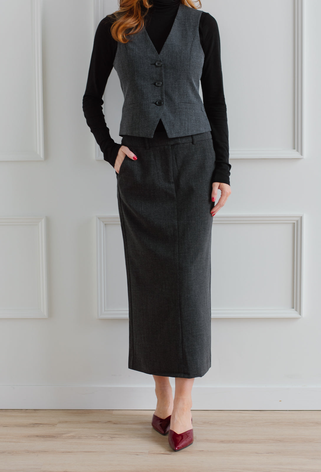 b.young Danta Charcoal Pencil Skirt