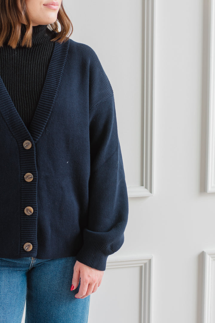 Navy Boyfriend Cardigan