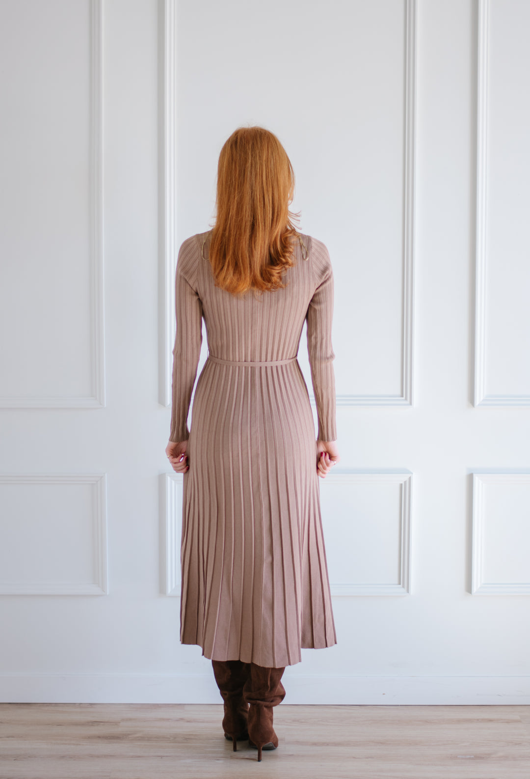 Sable Pleated Sweater Dress